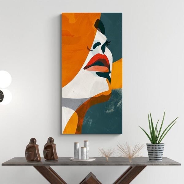 Tableau visage minimaliste orange et bleu